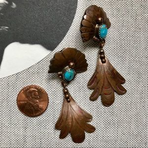 Copper and turquoise Native American earrings
